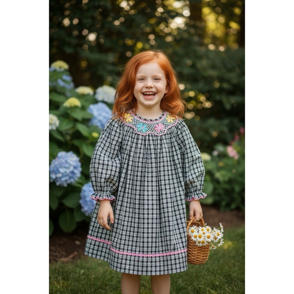 Boutique Claire & Charlie Pink Black Floral Smocked Dress Girls SZ‎ 2 2T Easter